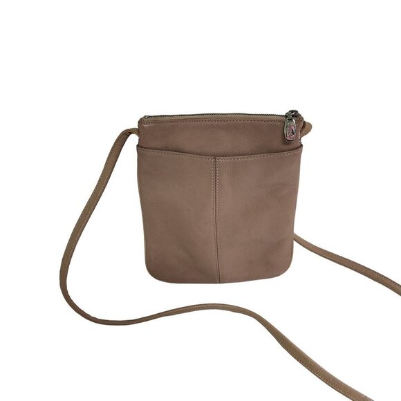 Tignanello Beige Pebbled Leather Neutral Crossbody Bag - Picture 2 of 7